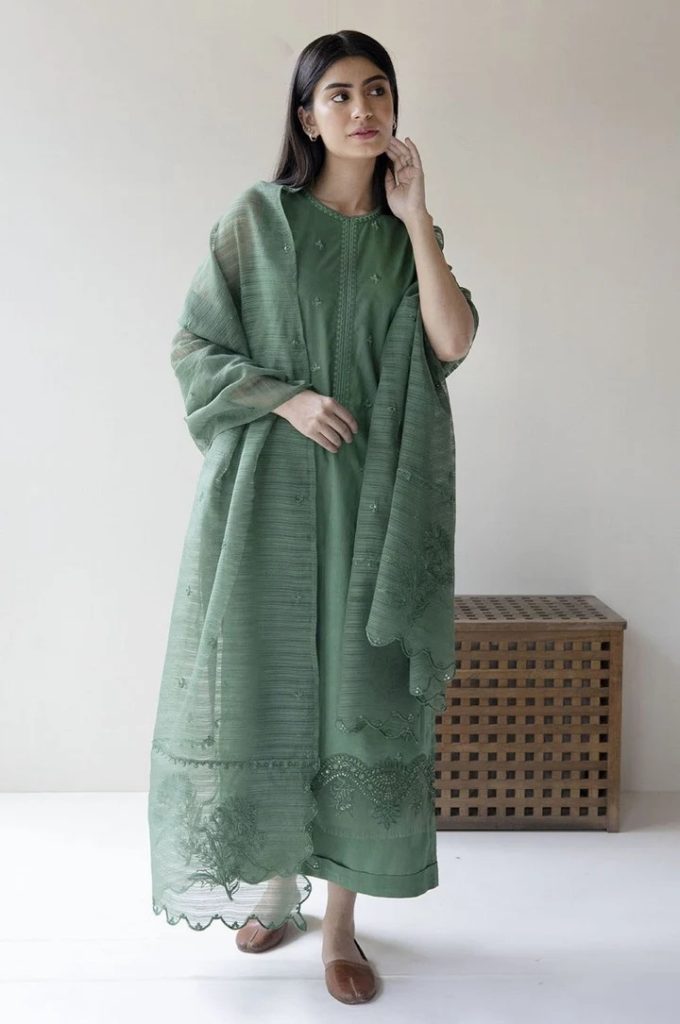 Dhanak-3PC Embroidered Shirt With Organza Embroidered Dupatta-140