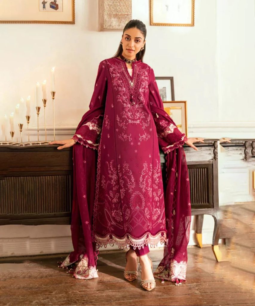 Dhanak-3PC Embroidered Shirt with Chiffon Embroidered Dupatta-3366