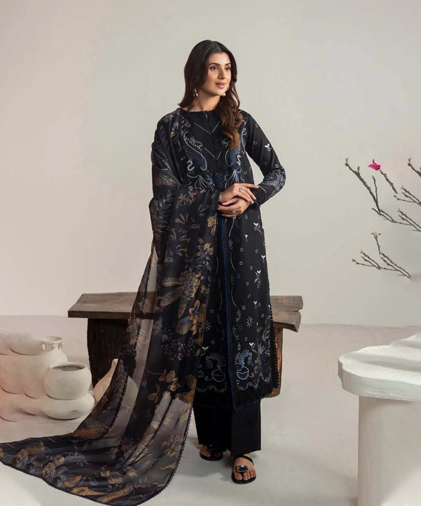 Dhanak-3PC Embroidered Shirt with Digital Printed Wool Shawl- 3365