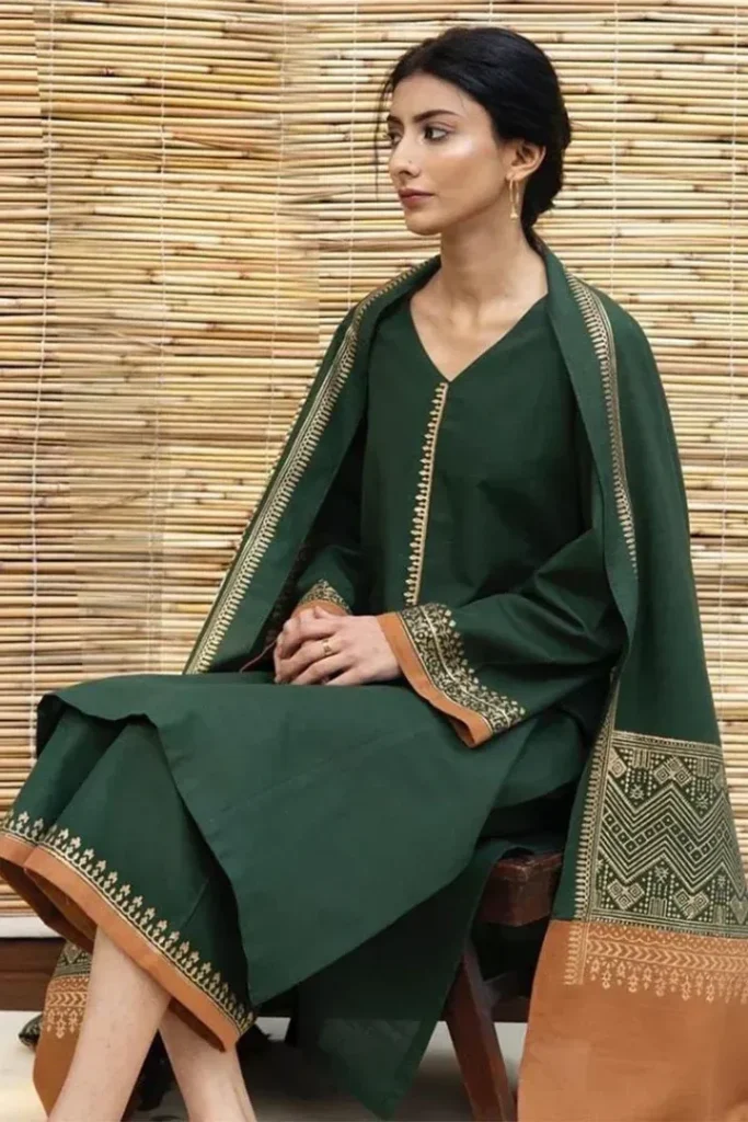Dhanak-3PC Embroidered Shirt with Digital Printed Shawl - 471