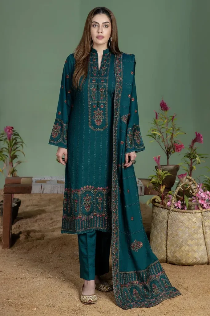 Dhanak-3PC Embroidered Shirt with Dhanak Embroidered Dupatta - 6437